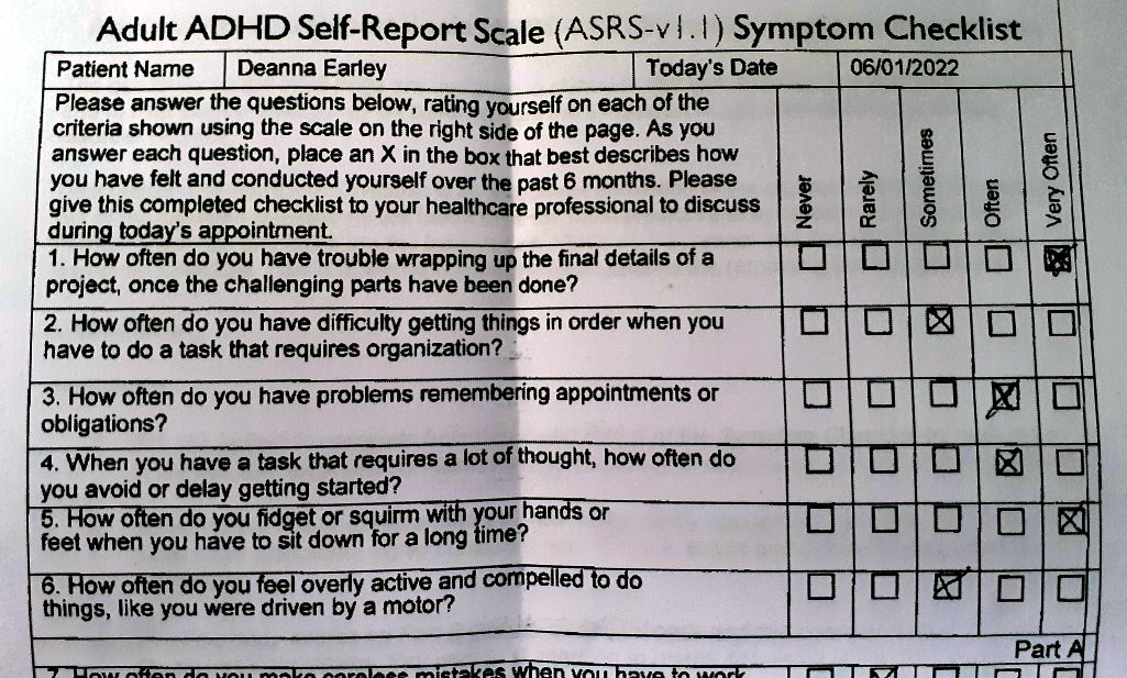 Screenshot of the ASRS survey